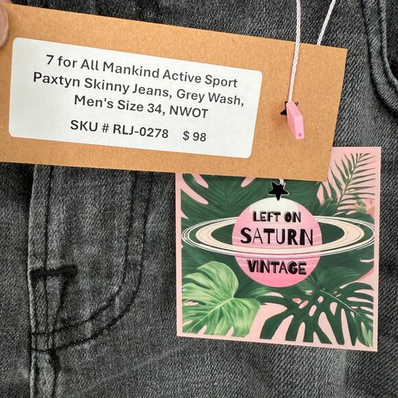 7 for All Mankind Active Sport Paxtyn Skinny Jeans, Grey Wash Men's Size 34 NWOT - Picture 8 of 8